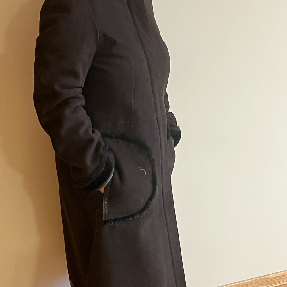 Elie Tahari Shearling Dark Brown Coat size L